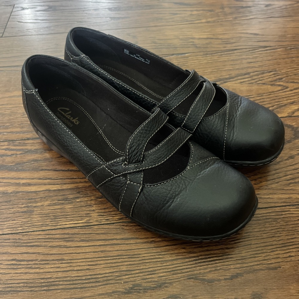 Clarks Bendables Sixty Cruise Black Tumbled Leather Mary Jane Slip On Loafer 11w